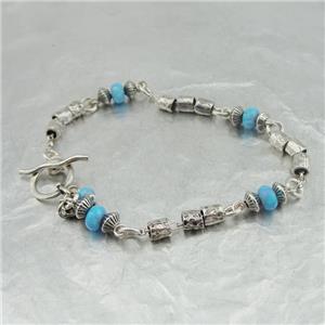 Hadar Designers Handmade 925 Sterling Silver Blue Opal T-bar Bracelet (Sh)