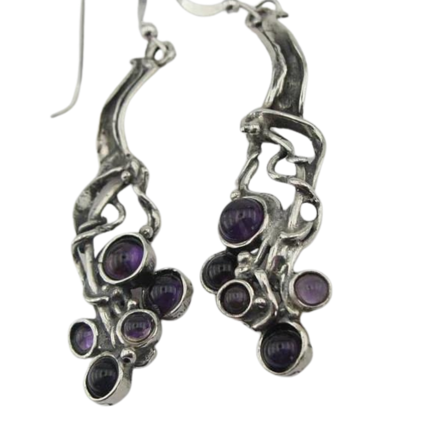 925 Silver Garnet Earrings, Hadar NEW Israel Long Sterling Silver Amethyst Earrings, Long Silver Earrings, Amethyst Earrings, (H 2103)