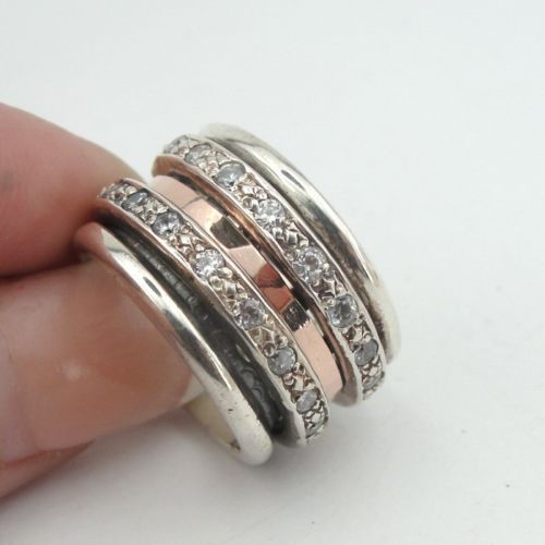 Hadar Designers 9k Rose Gold Sterling Silver CZ Swivel Ring