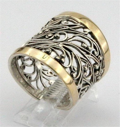 Hadar Jewelry Filigree 9k Gold Sterling Silver Ring any size  (S r11300)