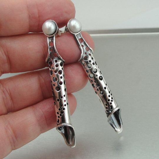 Hadar Designers 925 Sterling Silver Pearl Earrings Stud Handmade