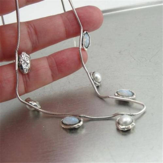 Hadar Jewelry Handmade Art 925 Sterling Silver Pearl Opalit Necklace (as 5549)