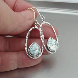 Hadar Designers 925 Sterling Silver Roman Glass Handmade Earrings