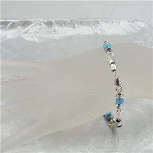 Hadar Designers Handmade 925 Sterling Silver Blue Opal T-bar Bracelet (Sh)