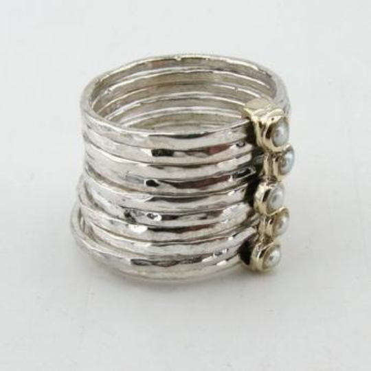 Hadar Jewelry Handmade Art 9k Gold S Silver Pearl Ring any sz (I r416)