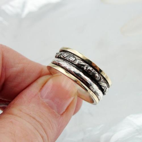 Hadar Designers Handmade 9k Yellow Gold Sterling Silver Swivel Ring (sp)y