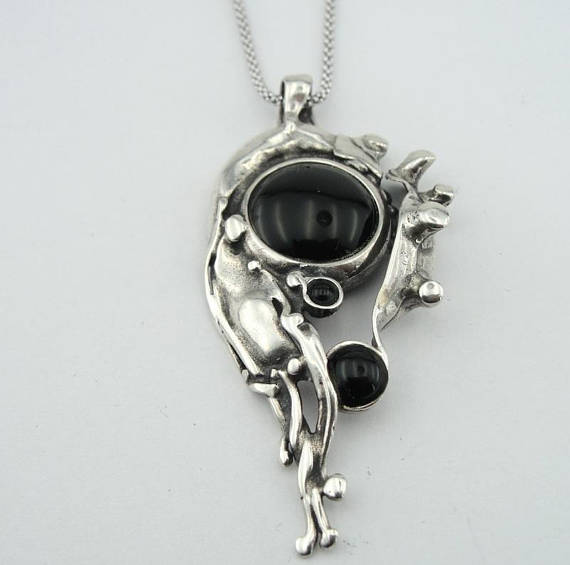 New 925 Silver Onyx Pendant, Israel Handmade Fabulous Sterling Silver Onyx Pendant, Onyx Necklace, Free Shipping, Black stone Pendant (439Do