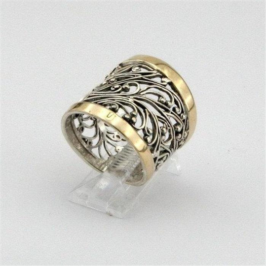 Hadar Jewelry Filigree 9k Gold Sterling Silver Ring any size  (S r11300)