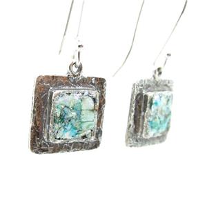 Hadar Designers Handmade Square 925 Silver Antique Roman Glass Earrings (as) Y