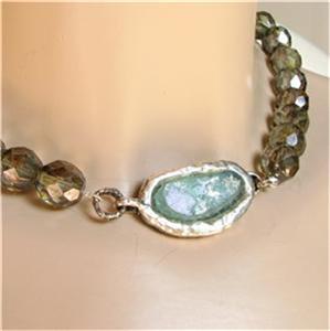 Hadar Jewelry 925 Sterling Silver Smokey Antique Roman Glass Necklace