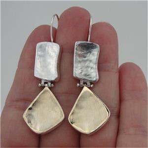 Hadar Designers Handmade Art 9k Gold 925 Sterling Silver Dangle Earrings