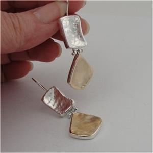 Hadar Designers Handmade Art 9k Gold 925 Sterling Silver Dangle Earrings