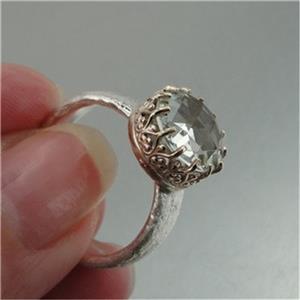Hadar Designers 9k Gold 925 Silver Green Amethyst Filigree Ring 