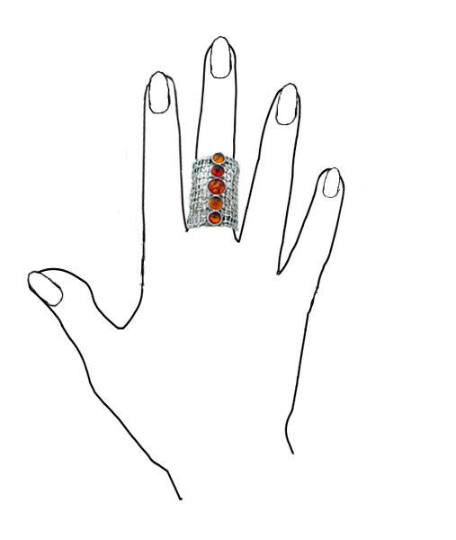 Long Net Ring, With Amethyst and Garnet gemstone.