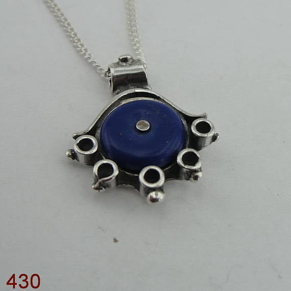 Handcrafted Sterling Silver blue agat Pendant ,chain ,CHRISTMAS , ( 430)