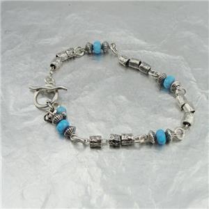 Hadar Designers Handmade 925 Sterling Silver Blue Opal T-bar Bracelet (Sh)