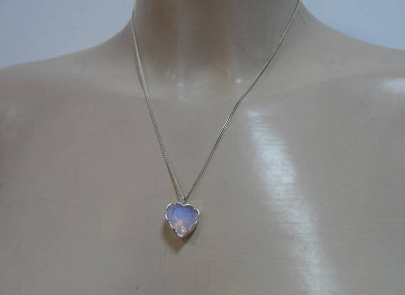 Israel Sterling Silver 925 Women pendant with heart Opal & Opalite Stones , chain ,gift,christmas , (4560)