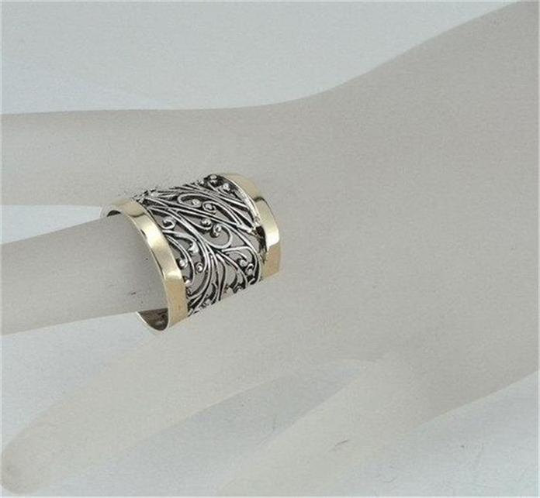 Hadar Jewelry Filigree 9k Gold Sterling Silver Ring any size  (S r11300)