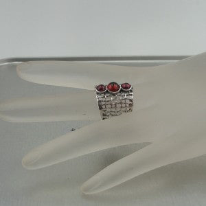 Hadar Designers Handmade 925 Sterling Silver Red Garnet Ring Chunky Rings Made in Israel