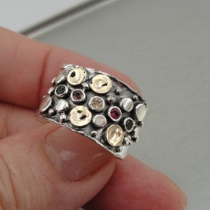 Hadar Jewelry Handmade 9k Gold 925 Silver Tourmaline Ring 
