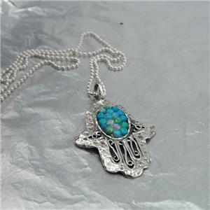 Hadar Jewelry Handmade 925 Sterling Silver Blue Opal Hamsa Pendant