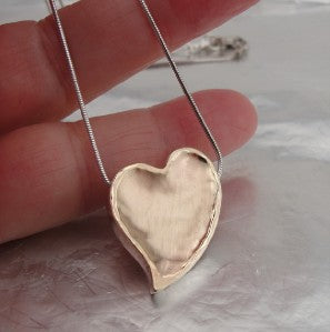 Hadar Jewelry Handmade 9k yellow Gold 925 Silver Large Heart Pendant