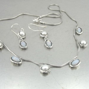 Handmade 925 Sterling Silver Pearl Opalit Necklace Minimalist Jewelry for Israeli Women