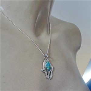 Hadar Jewelry Handmade 925 Sterling Silver Blue Opal Hamsa Pendant