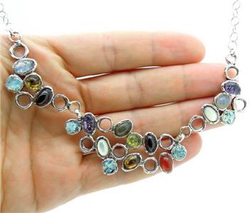 Hadar Jewelry Unique Handmade 925 Sterling Silver Multi Gemstone Necklace (as