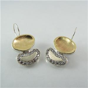 9k Yellow Gold Sterling Silver Zircon Earrings (I e612)