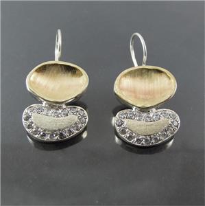 9k Yellow Gold Sterling Silver Zircon Earrings (I e612)