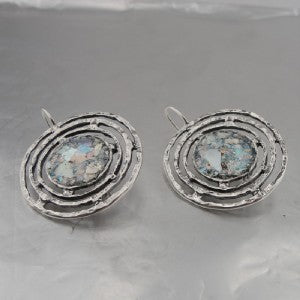 Hadar Jewelry Handmade 925 Sterling Silver Roman Glass Earrings 