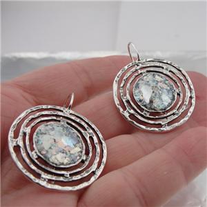 Hadar Jewelry Handmade 925 Sterling Silver Roman Glass Earrings 