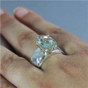 Hadar Designers 9k Gold 925 Silver Green Amethyst Ring Birthstone Ring Fine Israeli Jewelry
