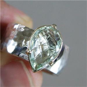 Hadar Designers 9k Gold 925 Silver Green Amethyst Ring Birthstone Ring Fine Israeli Jewelry