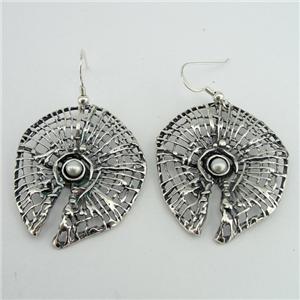 Hadar Designers Israel 925 Silver Net Pearl Earrings Handmade Drop Dangle