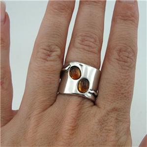 Hadar Designers 925 Sterling Silver Amber Ring