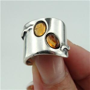 Hadar Designers 925 Sterling Silver Amber Ring
