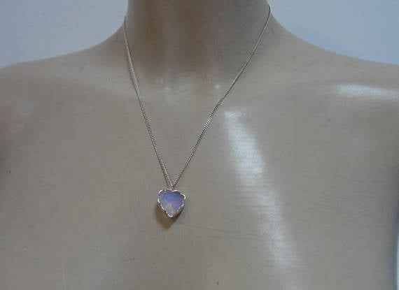 Israel Sterling Silver 925 Women pendant with heart Opal & Opalite Stones , chain ,gift,christmas , (4560)