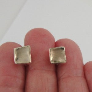 Hadar Designers Handmade Square 9k Yellow Gold Sterling Silver Earrings
