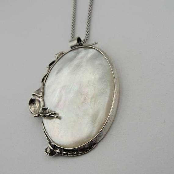 Mother Of Pearl 925 Silver Pendant, Israel Handmade Fabulous Sterling Silver Pearl Pendant, White stone Pendant, June Birthstone, Gift (434