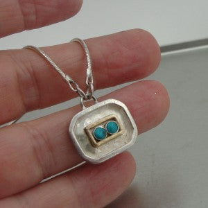 Hadar Designers Handmade 9k Gold Sterling Silver Turquoise Pendant (H)