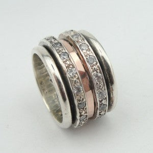 Hadar Designers 9k Rose Gold Sterling Silver CZ Swivel Ring