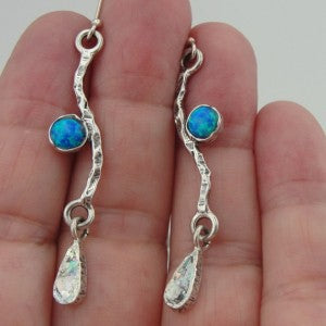 Hadar Designers Handmade Sterling Silver Opal Roman Glass Earrings Fine Israeli Jewelry