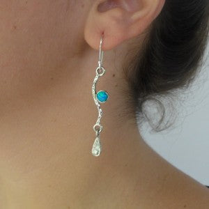 Hadar Designers Handmade Sterling Silver Opal Roman Glass Earrings Fine Israeli Jewelry