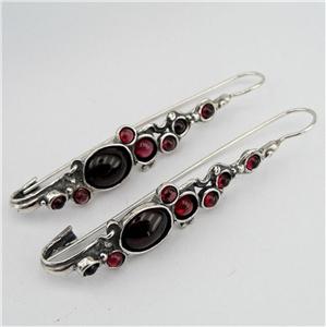 Hadar Designers Handmade Dangle 925 Sterling Silver Red Garnet Earrings