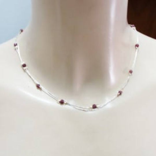 Hadar Jewelry Delicate 14K Gold F Sterling Silver Red Garnet Necklace (L)
