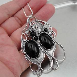 Hadar Designers Israel HandMade Artist Huge Sterling Silver Onyx Pendant (H