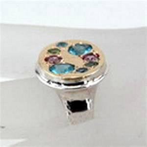 Hadar Designers Handmade 9k yellow Gold Silver Tourmaline Ring Gift for Her