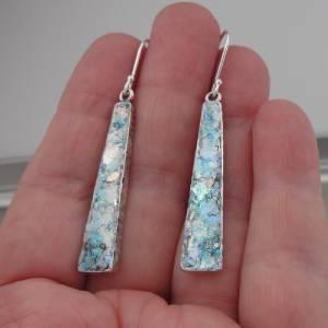 Hadar Jewelry Drop Handmade Sterling Silver Roman Glass Earrings